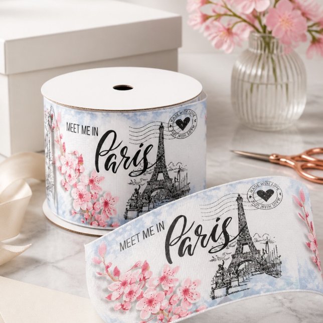 Gros-grain Rencontrons-nous à Paris ruban de 3" de large (Créateur téléchargé)