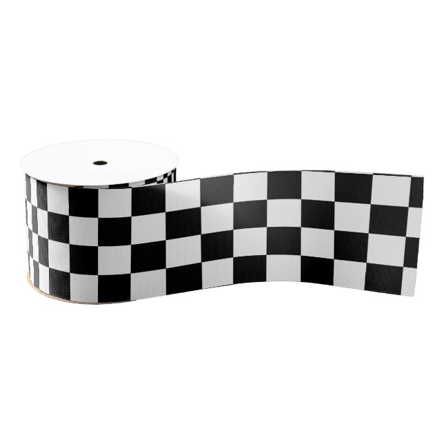 Gros-grain Ruban à carreaux noir et blanc de course  (Bobine)