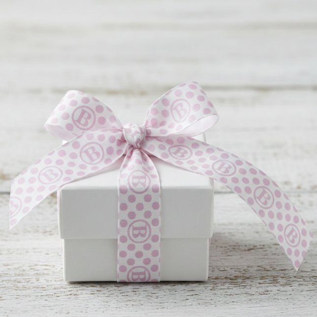 Gros-grain Ruban à pois rose clair (Pretty Pastel Pink Ribbon for Her. Girly Pink Polka Dots & Monogram for Girl Birthday or Baby Shower)