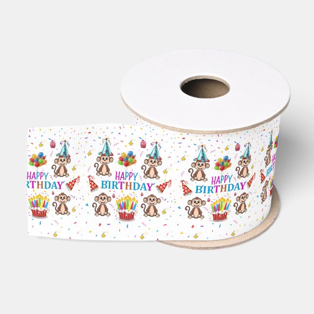 Gros-grain Ruban Anniversaire Joyeux Cupcake Singe (Bobine)