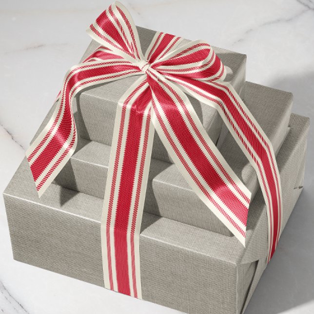 Gros-grain Ruban de bande de prélèvement blanc et rouge class (festive Christmas cherry red French ticking stripe patterned satin ribbon)
