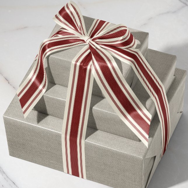 Gros-grain Ruban de bande de prélèvement blanc et rouge profo (deep brick red and cream ticking stripe patterned satin ribbon)