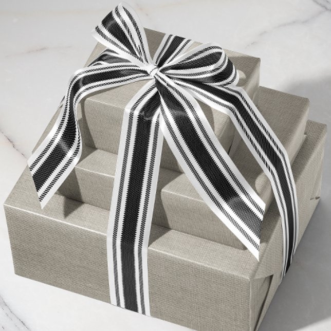 Gros-grain Ruban de bande noir et blanc (black and white rustic French country ticking tape stripe patterned ribbon)