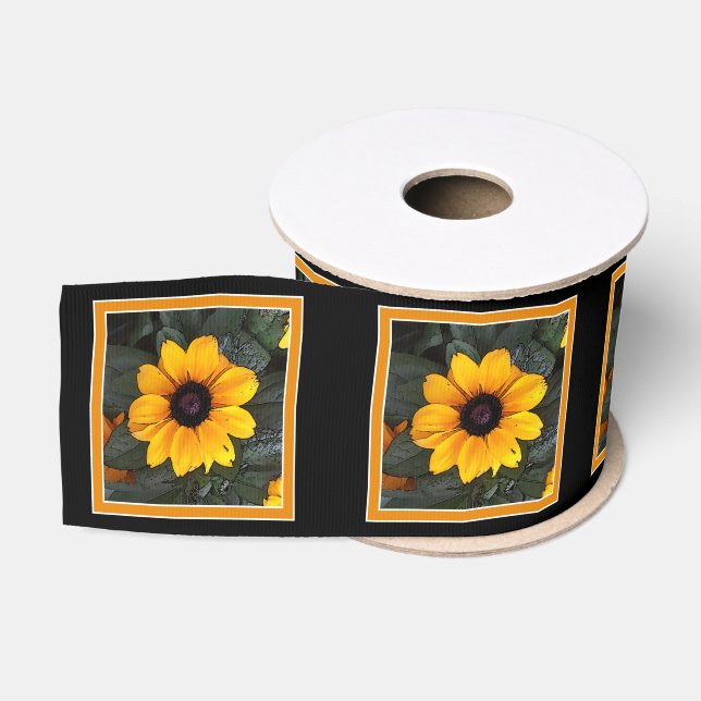 Gros-grain Ruban de fleur de Susan observé par noir jaune (Bobine)