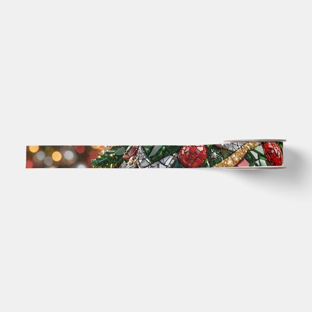 Gros-grain Ruban de mosaïque de sapin de Noël 3D (Devant)