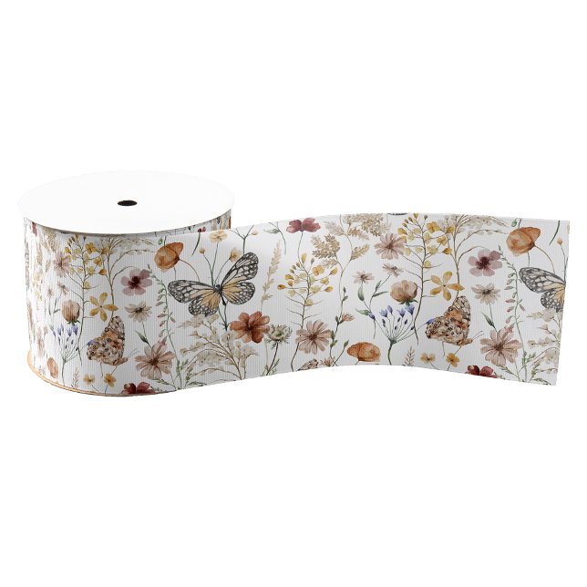 Gros-grain Ruban floral bohème (Boho Wildflowers Butterflies Floral Gift Wrapping Ribbon by Painted Paperie
)