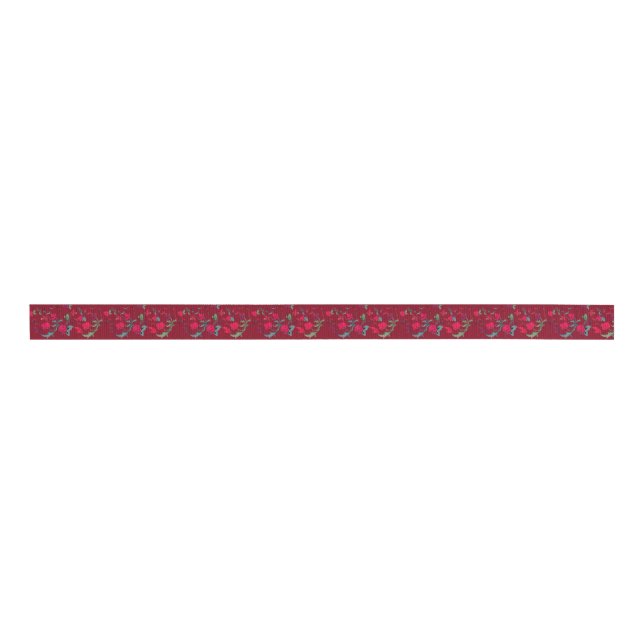 Gros-grain Ruban floral de Wassail rouge profond (Devant)