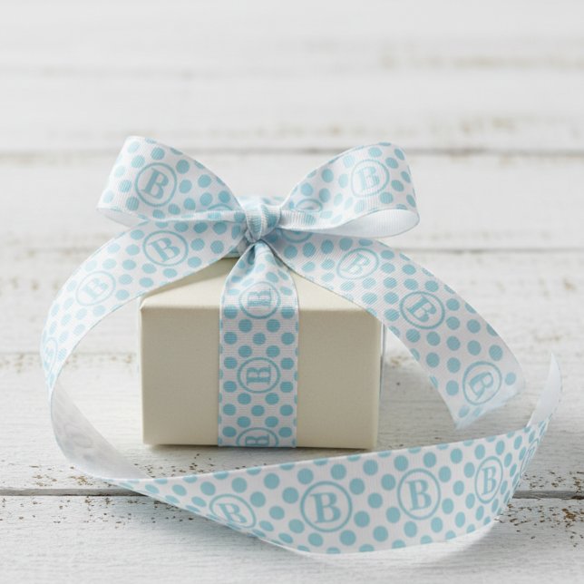 Gros-grain Ruban Grosgrain Pastel Bleu à Pois 1,5 (Modern, Elegant Light Blue and White Polka Dot Monogram Ribbon for Birthday, Baby Shower, Easter)