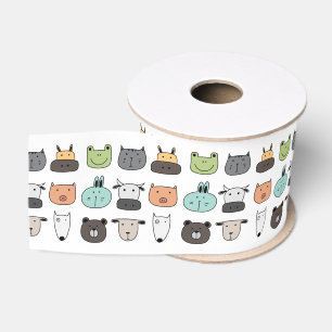 Gros-grain Ruban largeur 3" - Visages d'animaux
