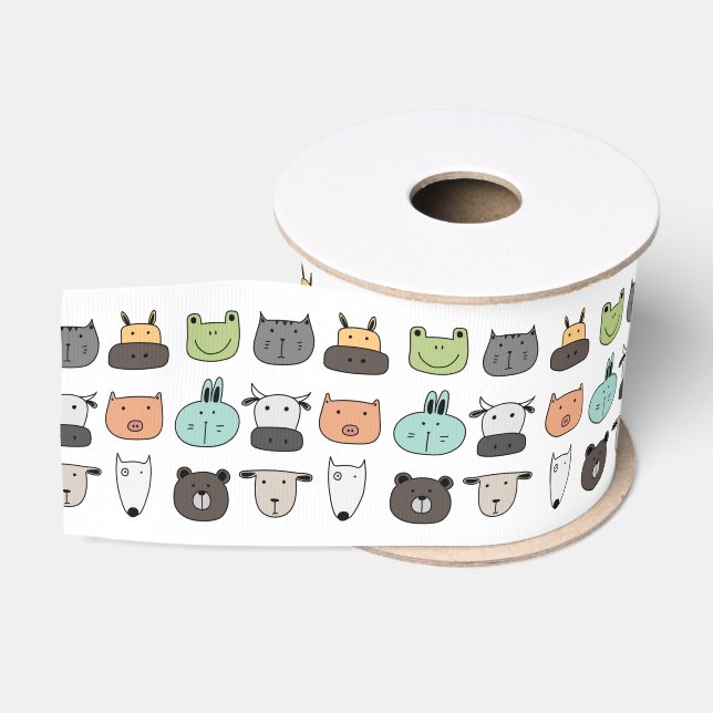 Gros-grain Ruban largeur 3" - Visages d'animaux (Bobine)