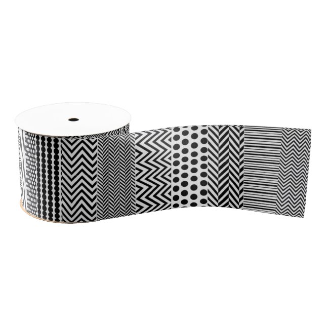 Gros-grain Ruban - Noir et blanc Motif mixte (Bobine)