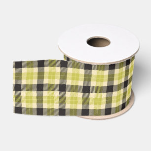 Gros-grain Ruban plaqué vert olive et noir Tartan