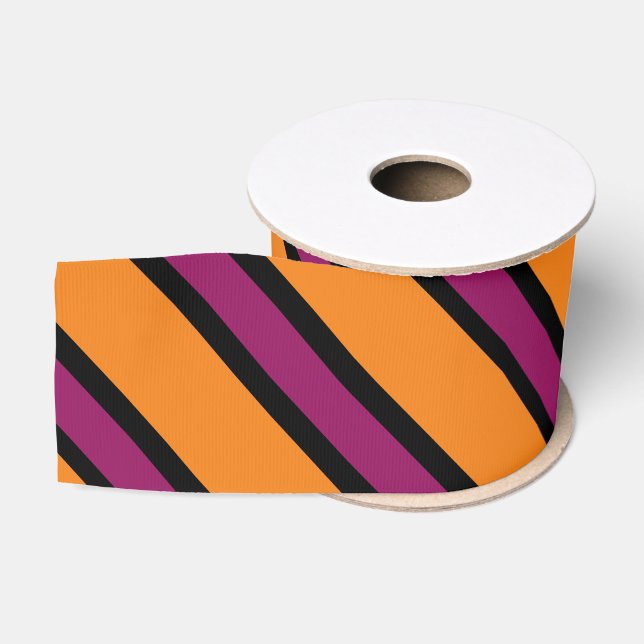 Gros-grain Ruban rayé orange, violet et noir Halloween (Bobine)