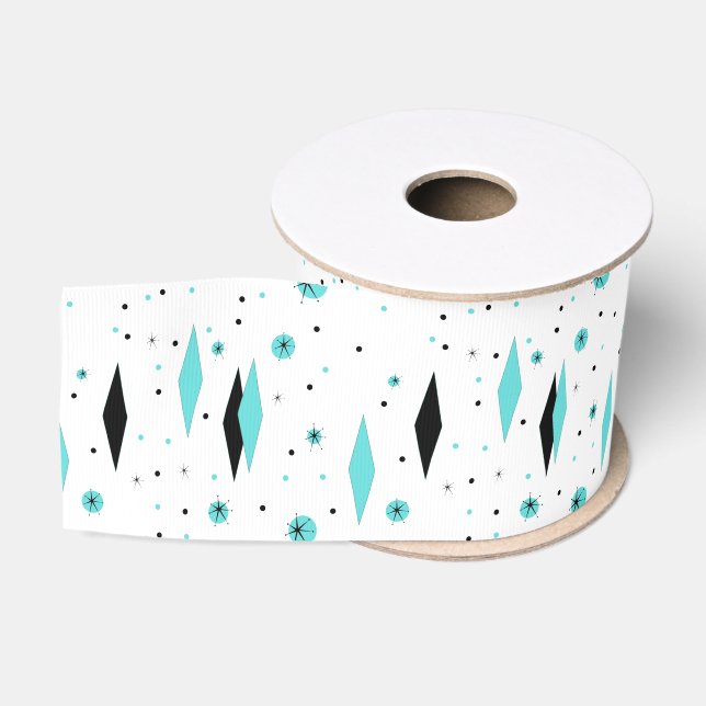 Gros-grain Ruban Retro Turquoise Diamants & Starbursts (Bobine)