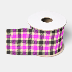 Gros-grain Ruban rose chaud et noir tartan