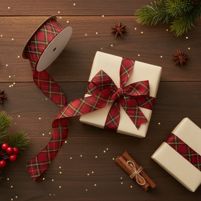 Gros-grain Ruban Rouge Tartan Plaid - Enveloppement Cadeau Va (Red Tartan Plaid Ribbon – Holiday Gift Wrapping Ribbon)