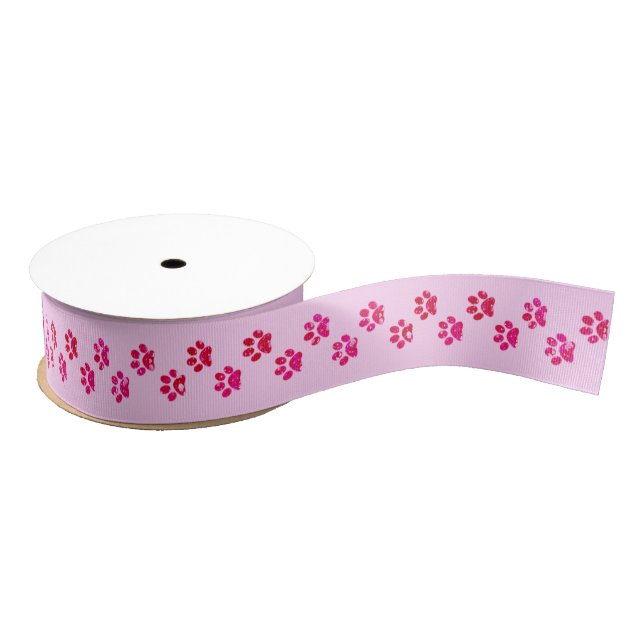 Gros-grain Ruban scintillant rose d'empreinte de patte (Bobine)