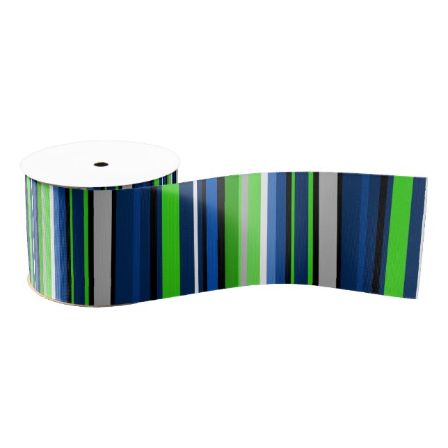 Gros-grain Ruban Super Team Sport Stripe en bleu et vert (Bobine)