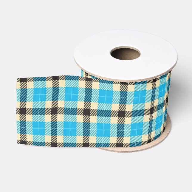 Gros-grain Ruban Tartan Turquoise et Noir (Bobine)