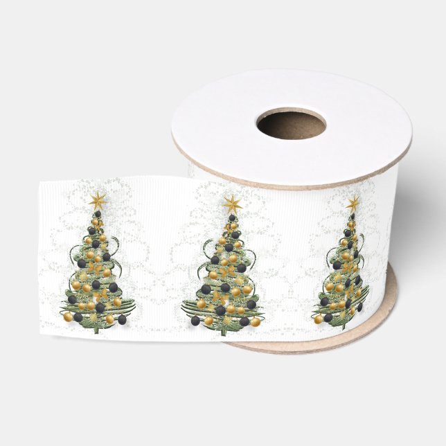 Gros-grain Sapin de Noël élégant en or, ruban  (Bobine)