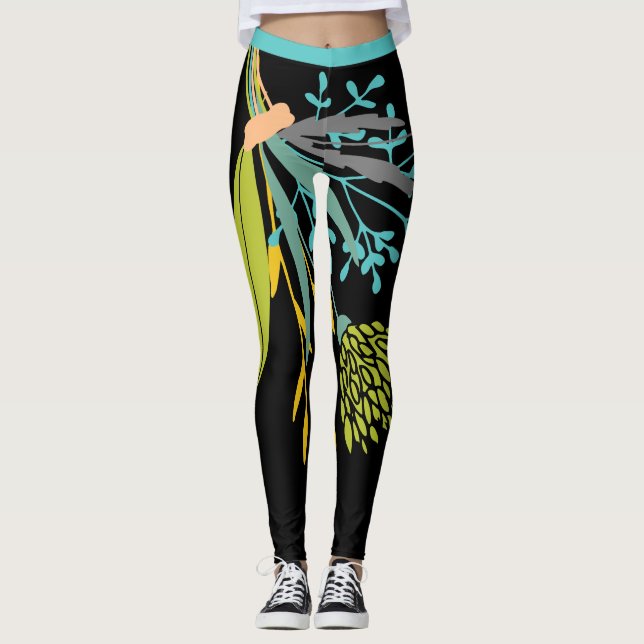 Gros Gras Lime Vert Bleu Leggings botaniques (Devant)