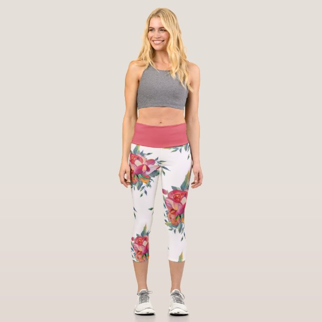 Gros Motif de fleurs en gras Capri Leggings (Recto)