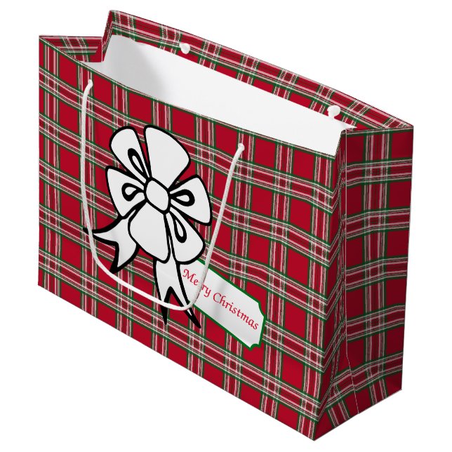 Gros sac cadeau de Noël Bow Red Plaid (Devant Angle)
