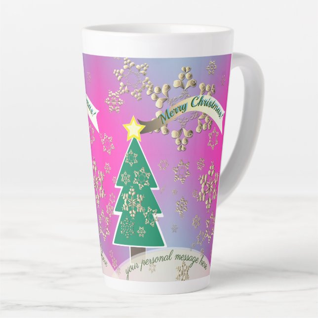 Gros Snowy Purple Arbre de Noël Scène Latte Mug (Angle droit)