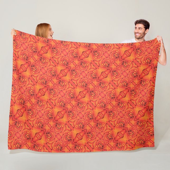 Grosse couverture en polaire Orange Motif Begonia (En situation)