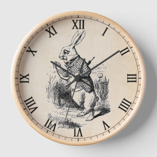 Grosse horloge ronde de lapin blanc