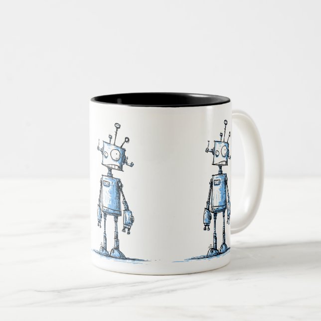 Grosse Mug Robot Wacky — Caractère Bleu Dessiné À  (Devant droit)
