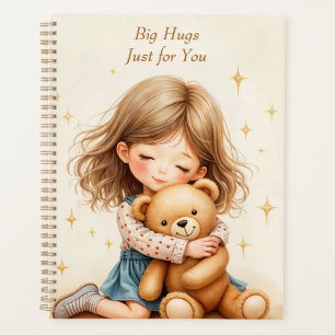 Grosses Câlins Jolie Fille Câlinant Ourson