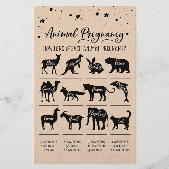 Grossesse animale avec réponses Baby shower Jeu (Devant)