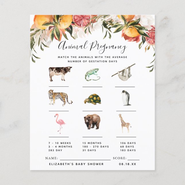 Grossesse Animale | Jeu de Baby Shower (Devant)
