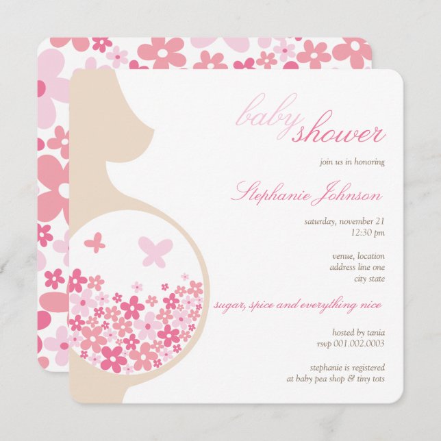 Grossesse et invitation rose de baby shower de (Devant / Derrière)