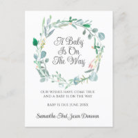Grossesse Faire-part rose vert fleuri couronne