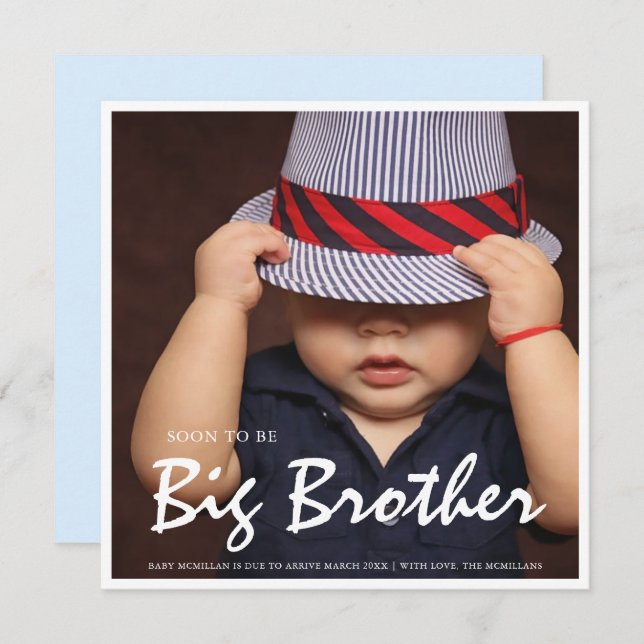 Grossesse photo Big Brother Faire-part bleu (Devant / Derrière)