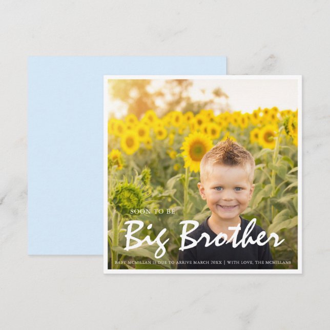 Grossesse photo Big Brother Faire-part bleu (Devant / Derrière)