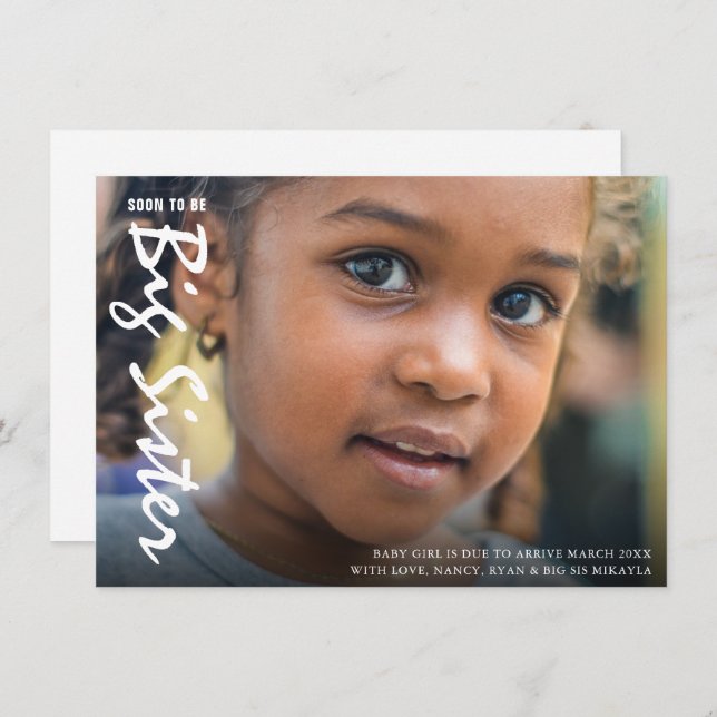 Grossesse photo Big Soeur Faire-part moderne (Devant / Derrière)