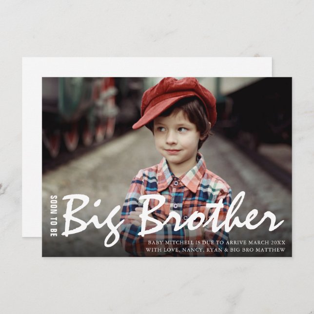 Grossesse photo Grand frère Faire-part moderne (Devant / Derrière)