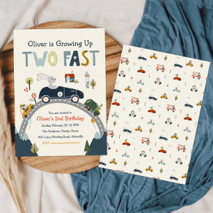 Grossissant Deux Voitures Rapides Invitation Anniv