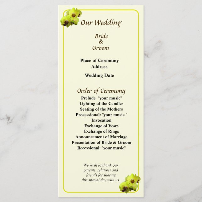 Groupe du programme de mariage des orchidées jaune (Devant)