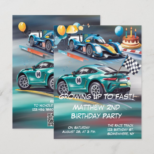 Growing Up To Fast Boy Birthday Party Invitation (Devant / Derrière)