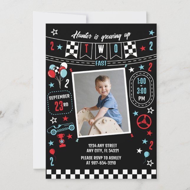 Growing Up Two Fast Racing Birthday Invitation (Devant)