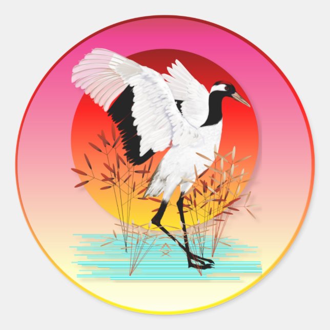 Grue à couronne rouge et réglage des stickers à so (Devant)