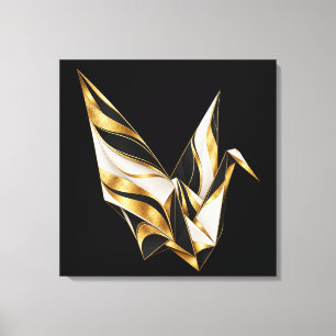 Grue en origami doré sur toile