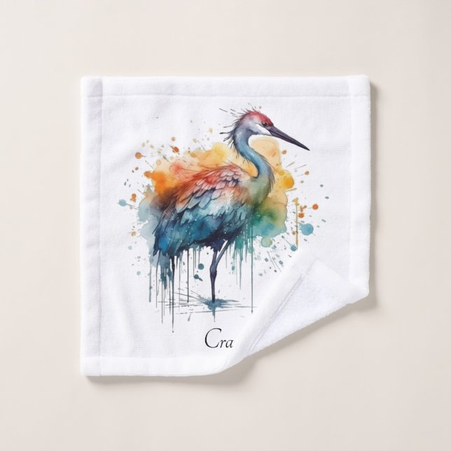 Grue gracieuse, Aquarelle, sur mesure (Gant de toilette)