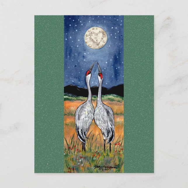 Grues en amour Whimsical Watercolor carte postale (Devant)