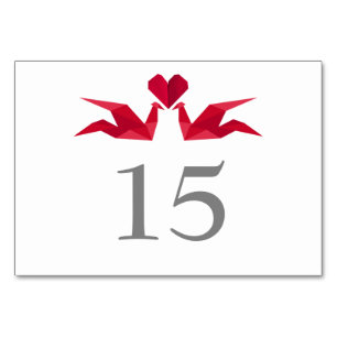 grues en papier rouge origami numéros de table Mar