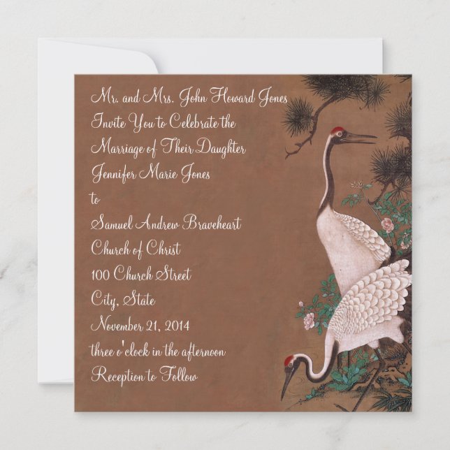 Grues japonaises vintages Faire-part de mariage (Devant)